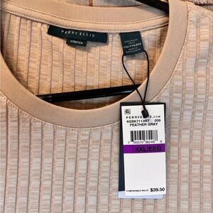 Perry Ellis Beige Ribbed Stretch Shirt XXL